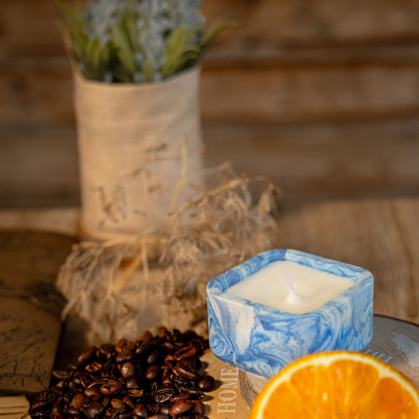 "Blue Marble Box" Decorative Scented Candle